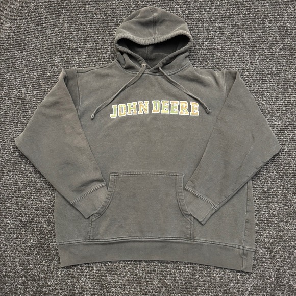 John Deere Hoodie Mens Large Black Faded Camo Logo Pullover Sweatshirt Fleece